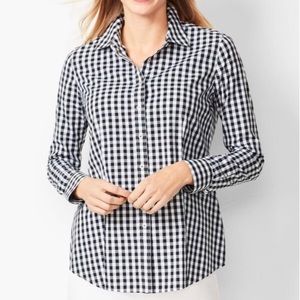 TALBOTS Cotton Check Plaid Button Down Blouse